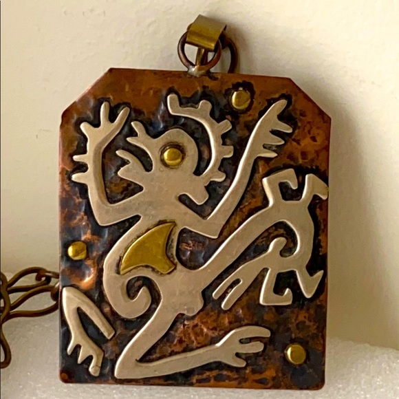 Casa Maya mixed metal hammered necklace brass - Picture 1 of 7